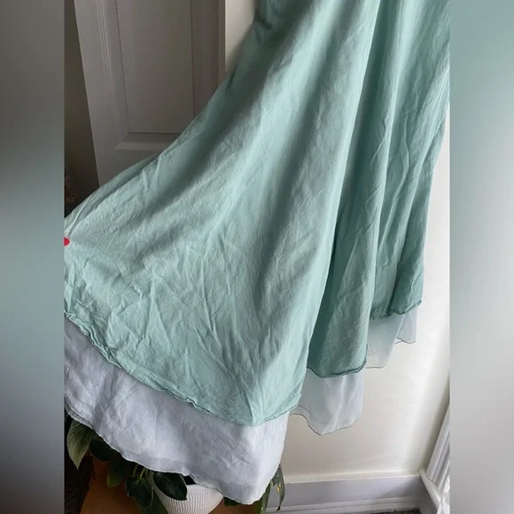 Zumi 100% Cotton Light Green Midi Dress Flowy Sleeveless V-Neck Natural Boho - Picture 2 of 7